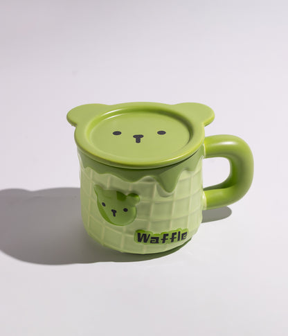 كوب سيراميك بتصميم وجه دب لطيف على الغطاء