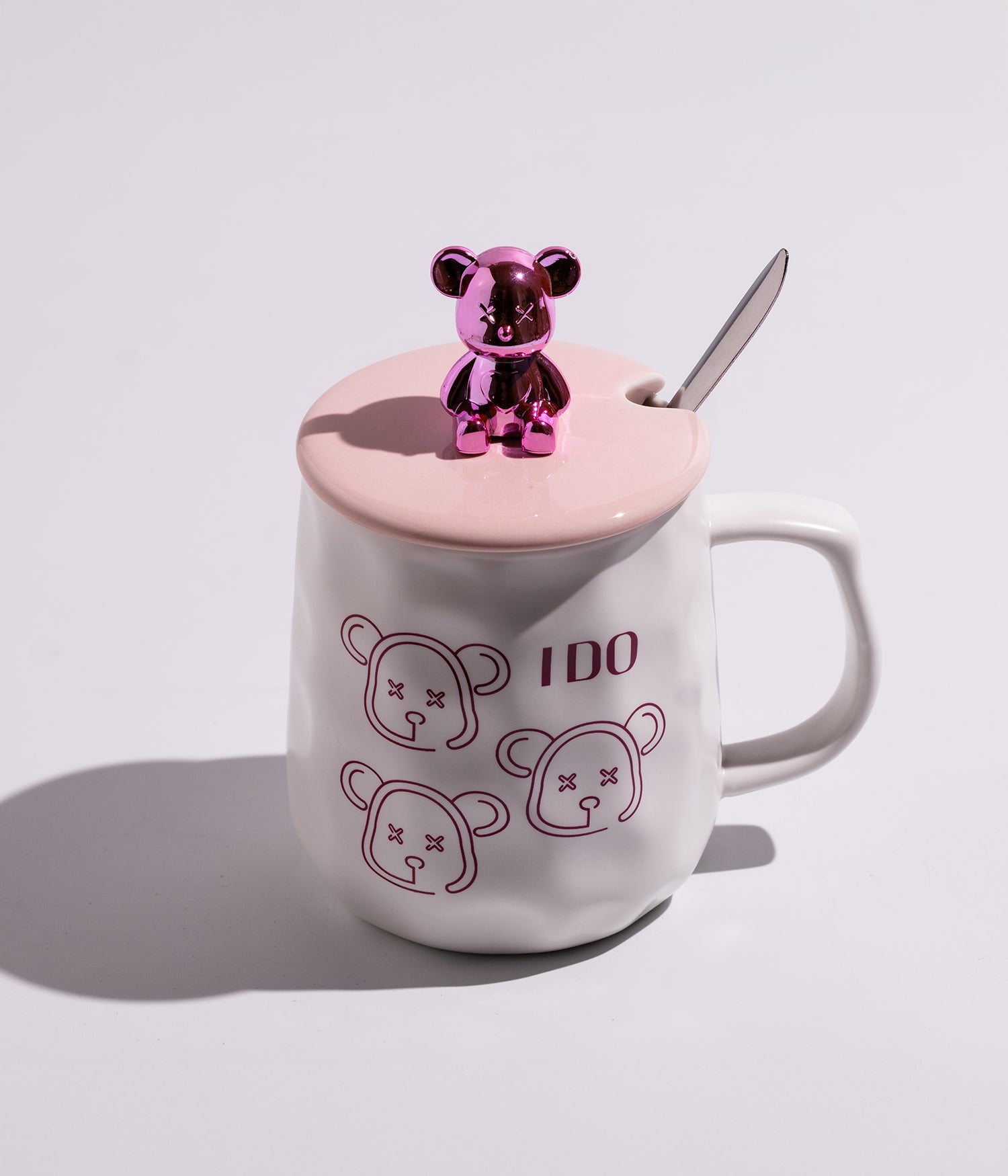 كوب سيراميك بتصميم مجسم دب على الغطاء مع ملعقة
