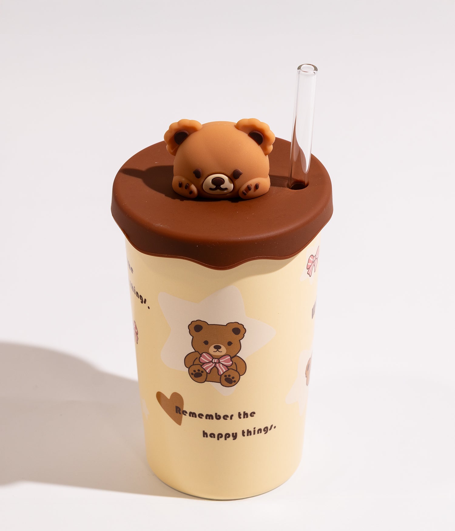 كوب سيراميك بتصاميم دببة مع غطاء ومزاز