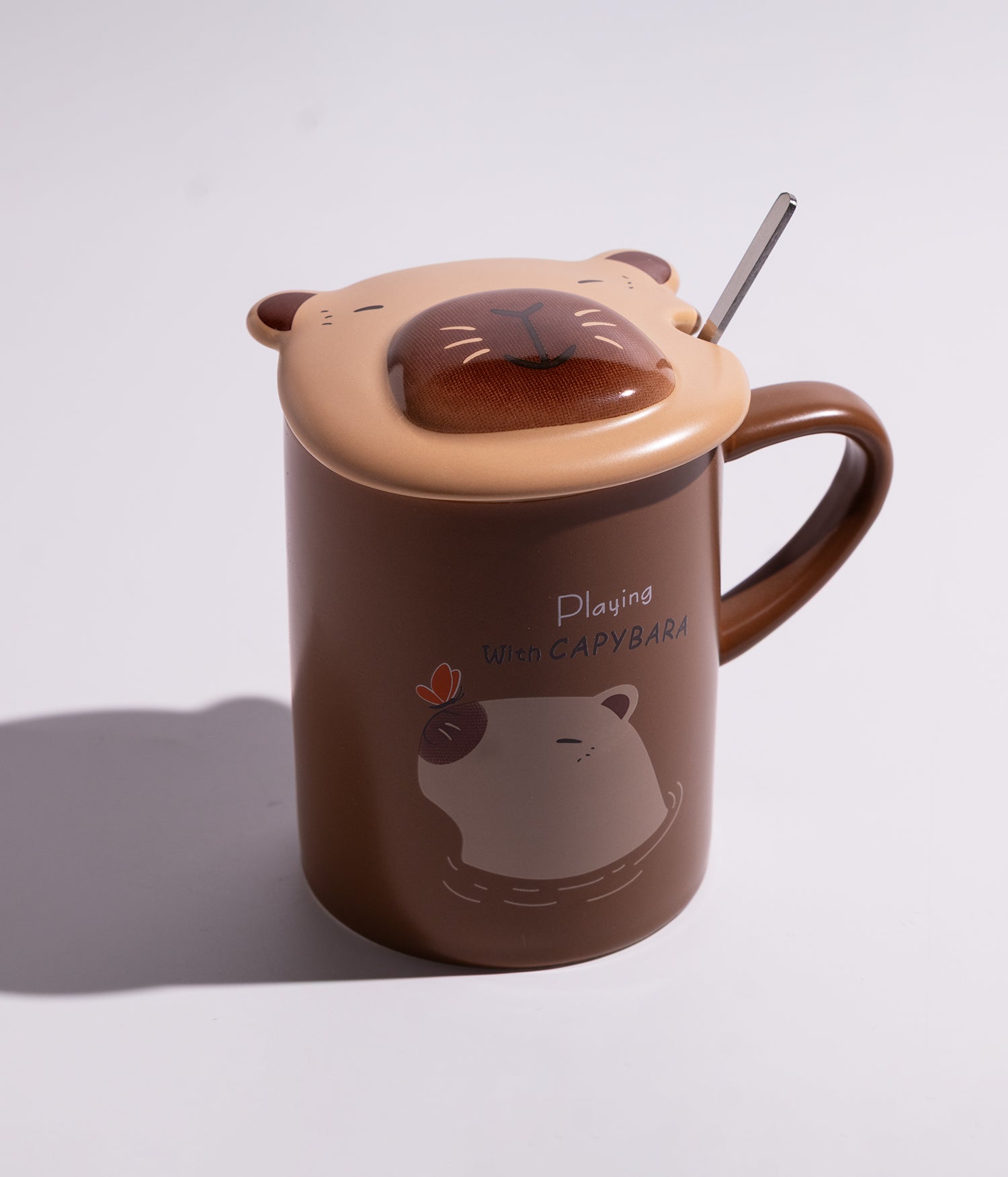 كوب سيراميك برسمة كلب البحر مع غطاء وملعقة