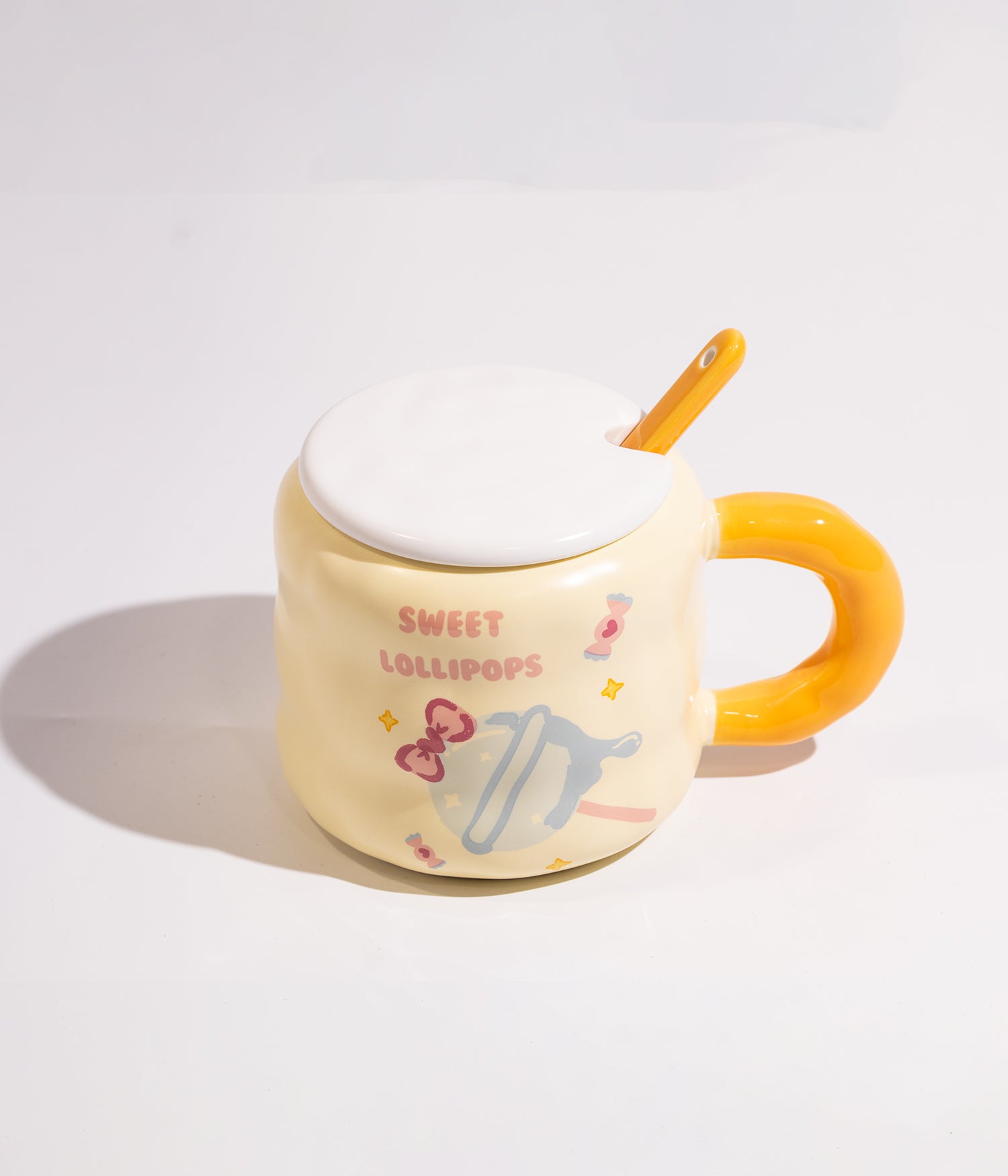 كوب سيراميك بتصميم لولي بوب مع غطاء وملعقة