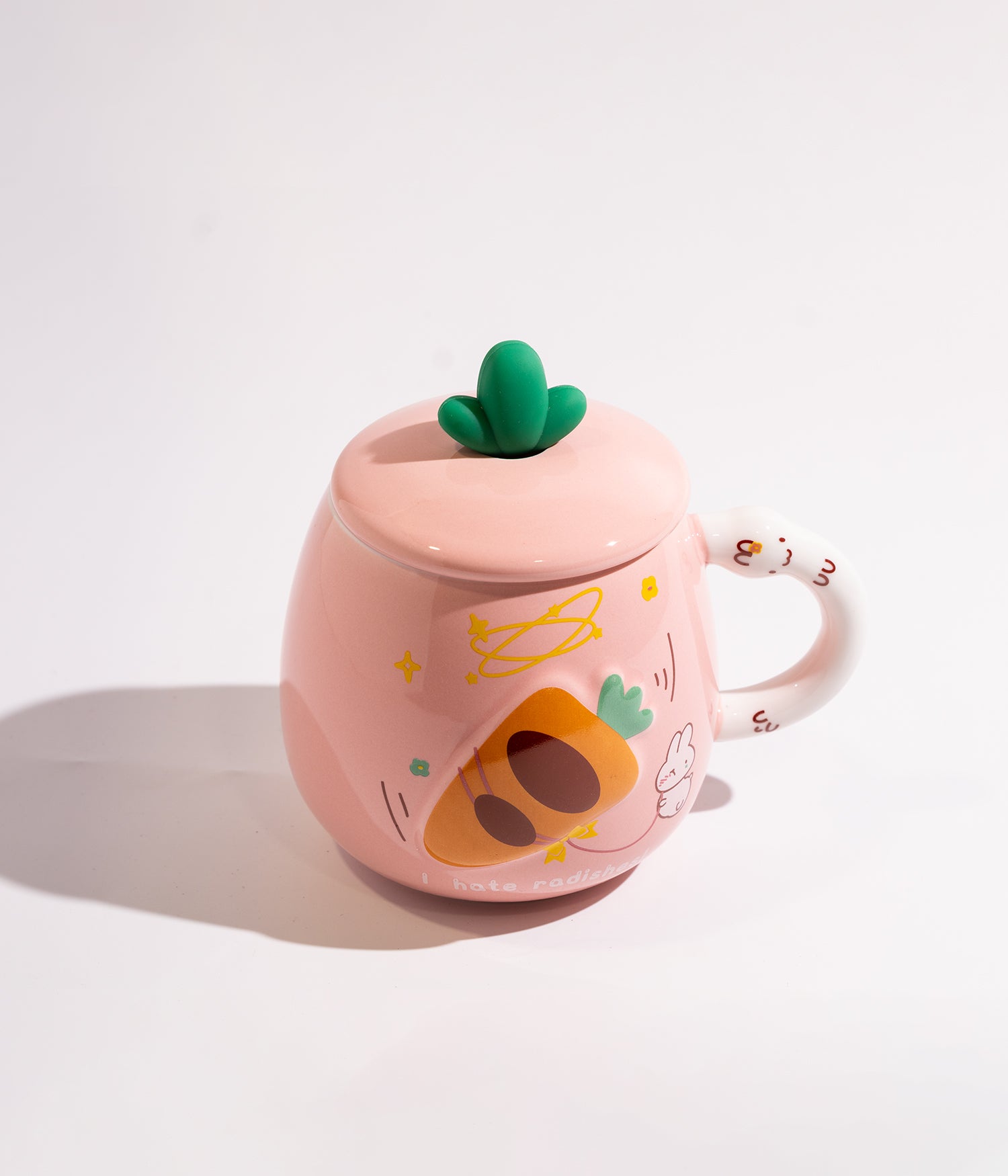 كوب سيراميك بتصميم الجزرة والارنب مع ملعقة وغطاء لحفظ الحرارة