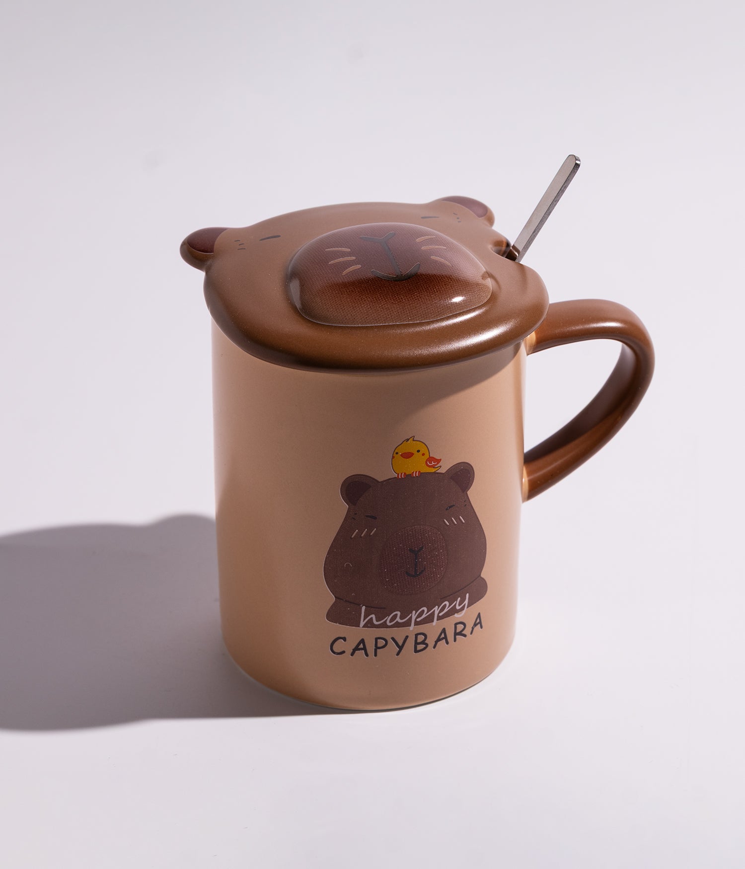 كوب سيراميك برسمة كلب البحر مع غطاء وملعقة