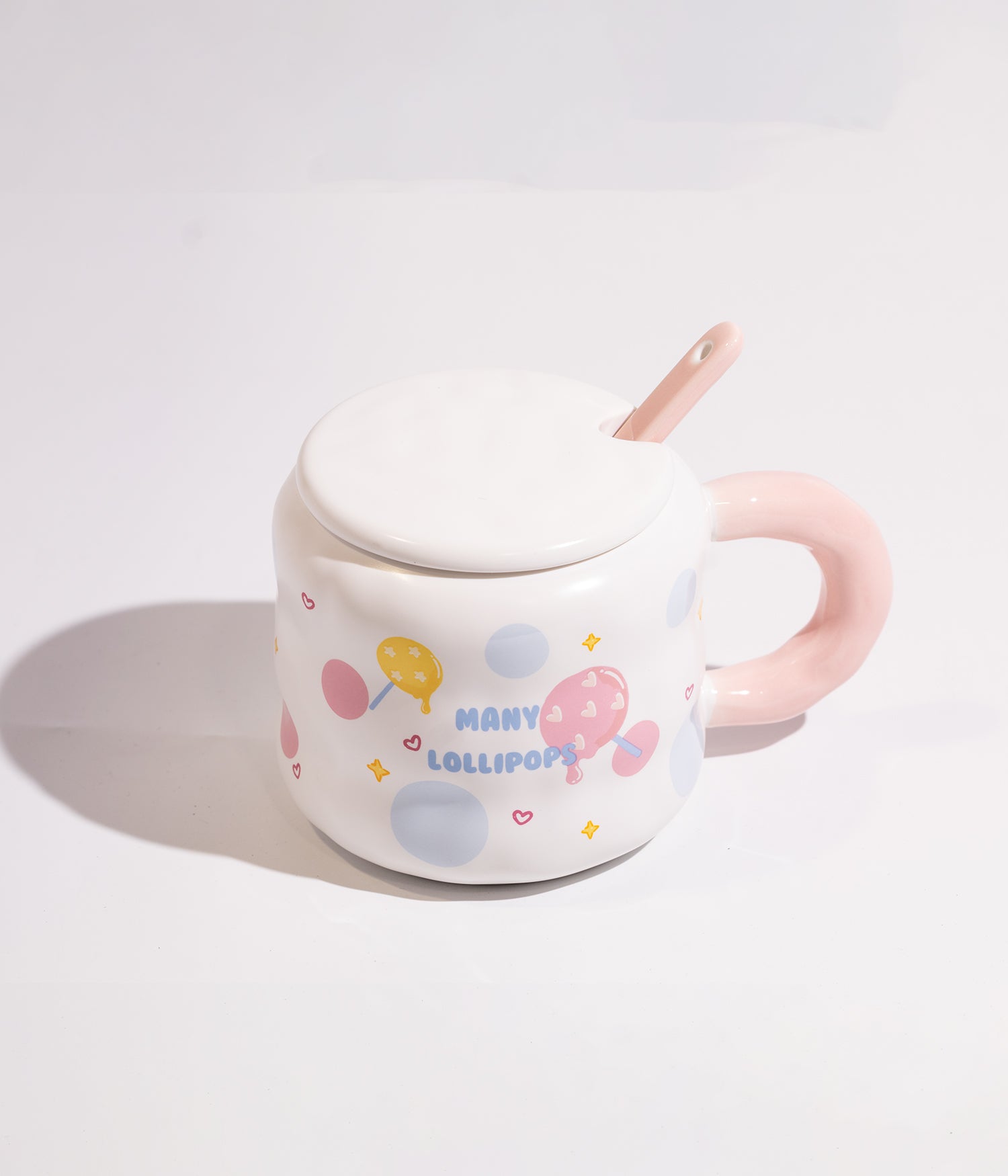 كوب سيراميك بتصميم لولي بوب مع غطاء وملعقة
