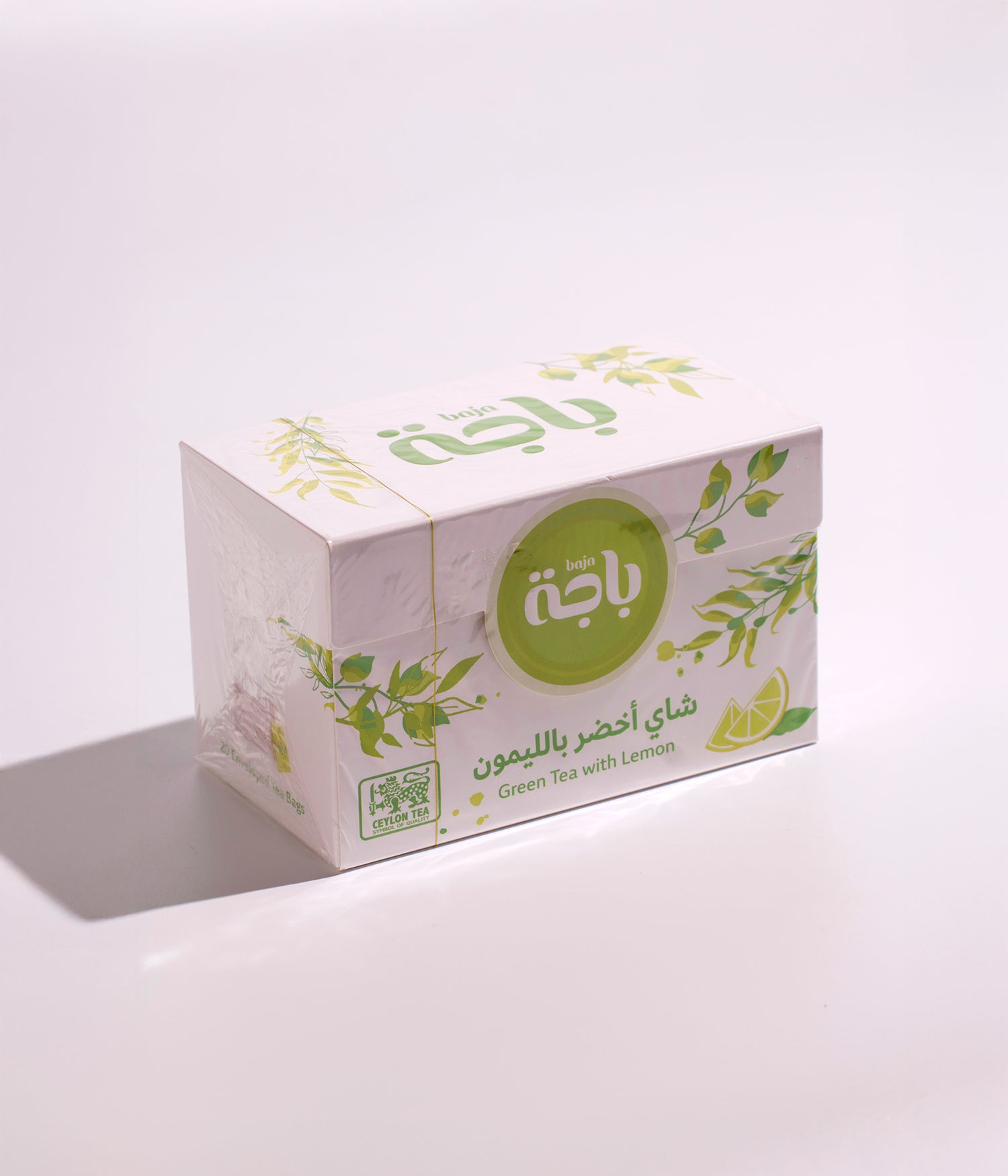 شاي طبيعي بنكهة الشاي الأخضر مع الليمون من باجة، يأتي في عبوة تحتوي على 20 ظرف، مناسب للاستخدام اليومي