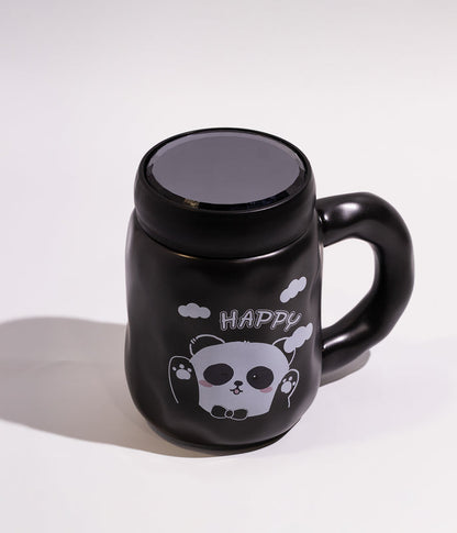 كوب قهوة سيراميك بتصميم باندا لطيف مع غطاء لحفظ الحرارة