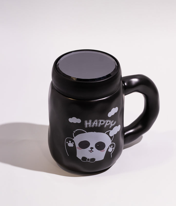 كوب قهوة سيراميك بتصميم باندا لطيف مع غطاء لحفظ الحرارة