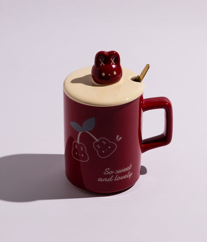كوب سيراميكي خمري مزين بملعقة عليها مجسم رأس أرنب، خيار رائع للأطفال أو لمحبي التصاميم المرحة