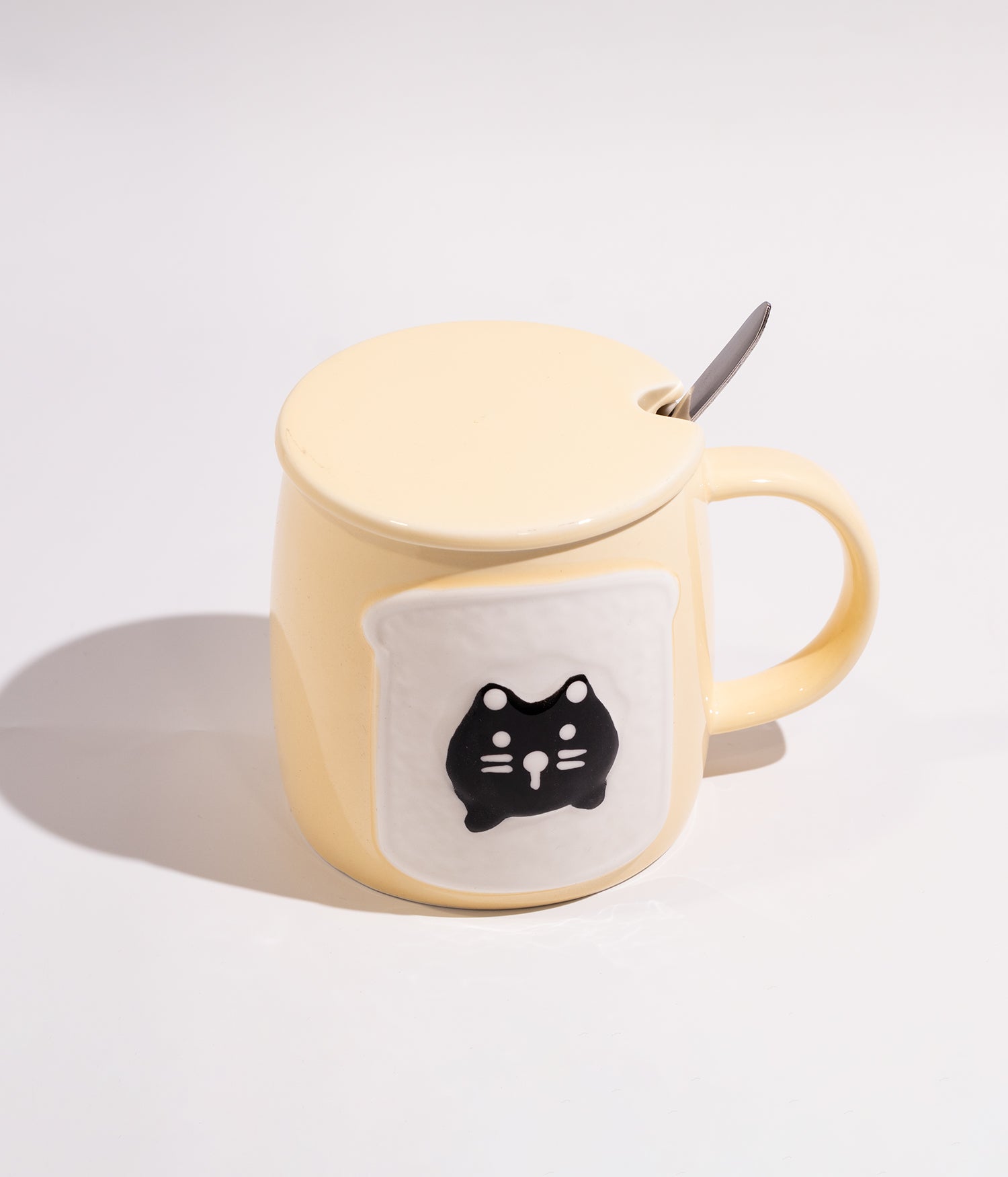 كوب سيراميك بتصميم قطة التوست اللطيفة مع غطاء وملعقة