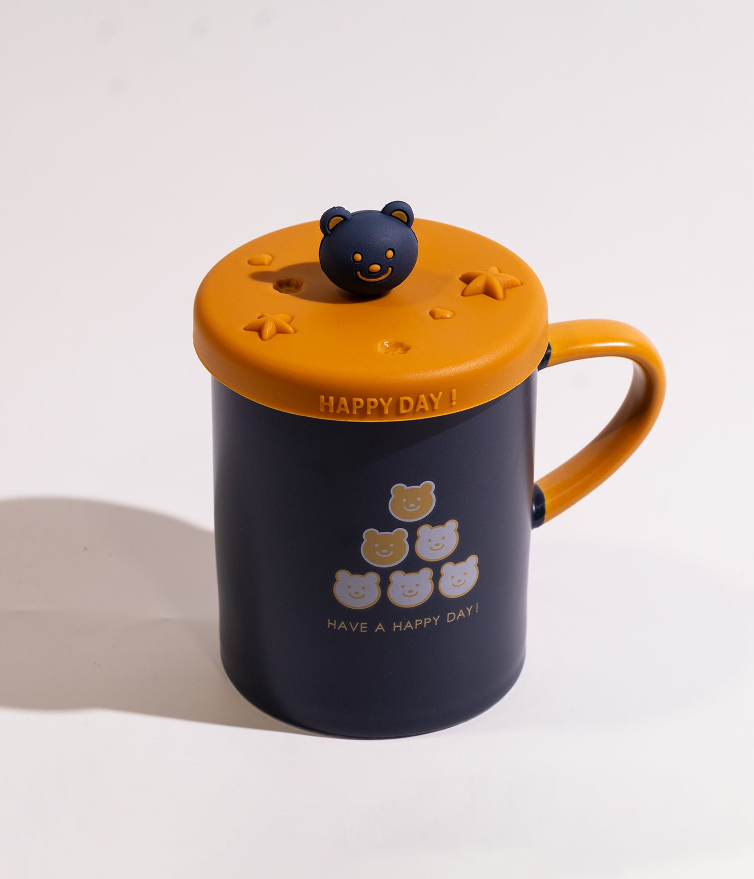 كوب قهوة سيراميك برسمة وجه الدب مع وغطاء بمجسم رأس الدب
