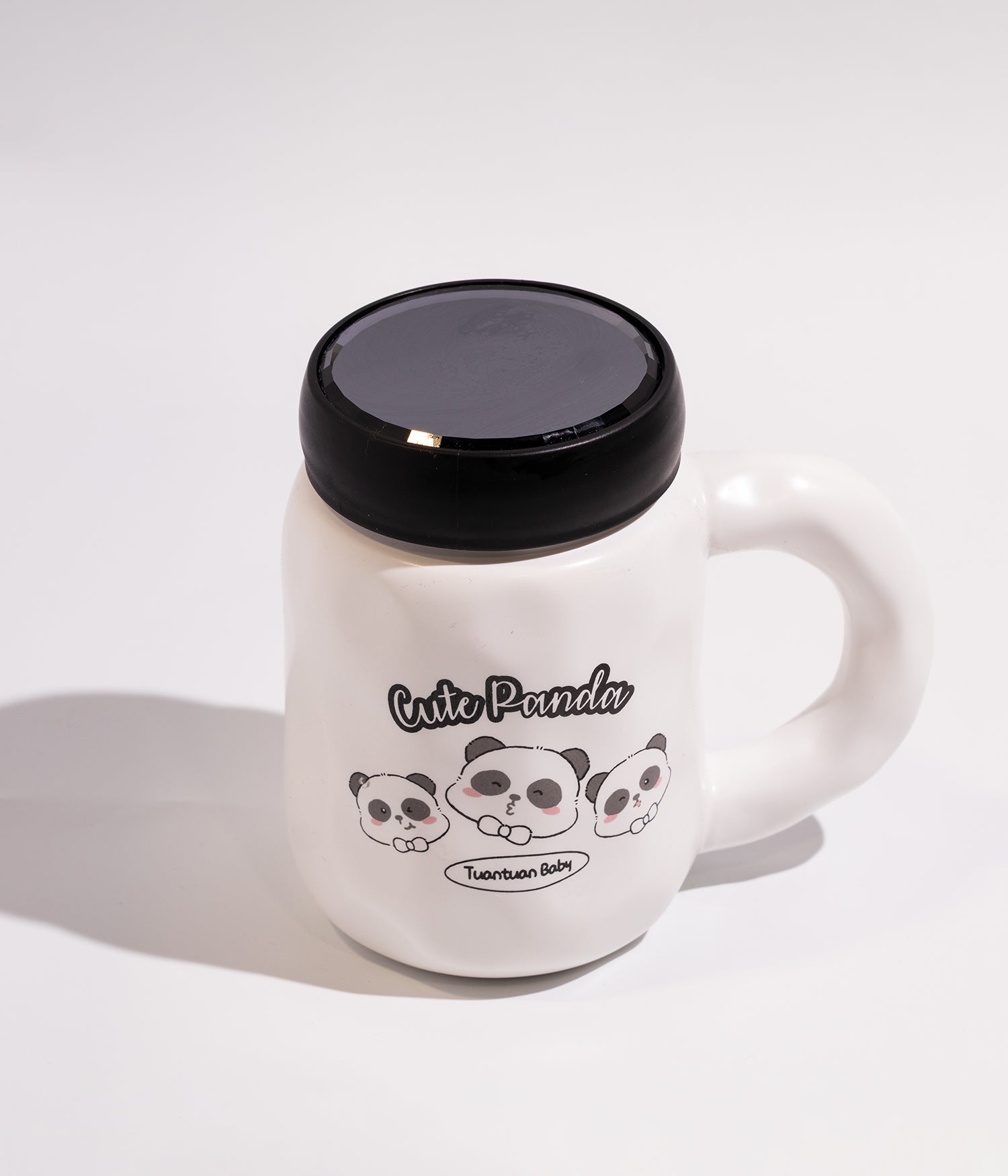كوب قهوة سيراميك بتصميم باندا لطيف مع غطاء لحفظ الحرارة
