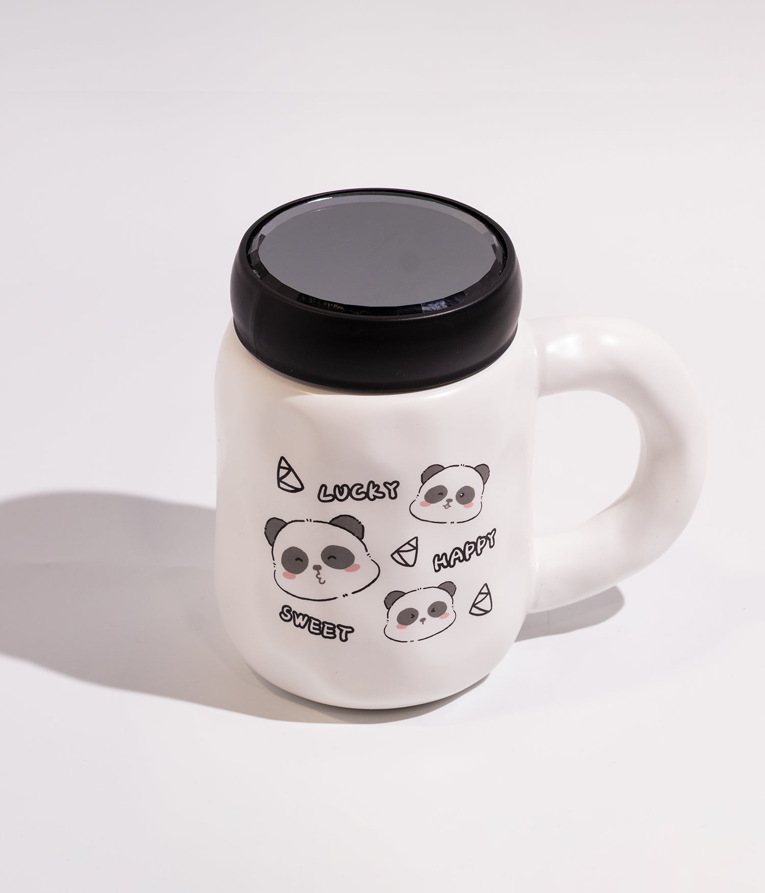 كوب قهوة سيراميك بتصميم باندا لطيف مع غطاء لحفظ الحرارة