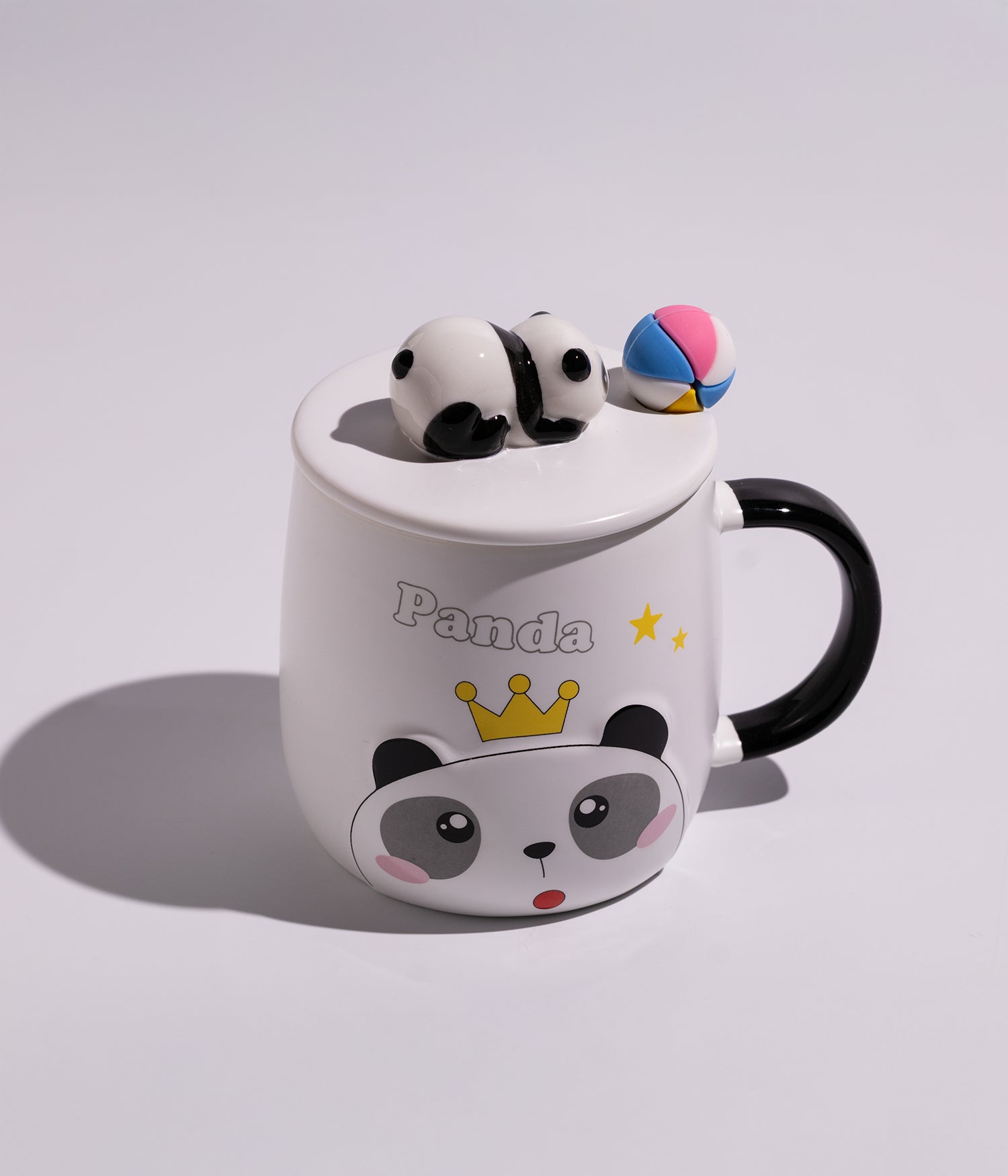 كوب قهوة سيراميك بتصميم كينج باندا مع غطاء وملعقة