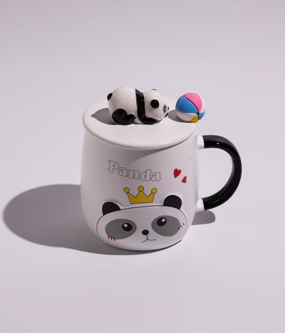 كوب قهوة سيراميك بتصميم كينج باندا مع غطاء وملعقة