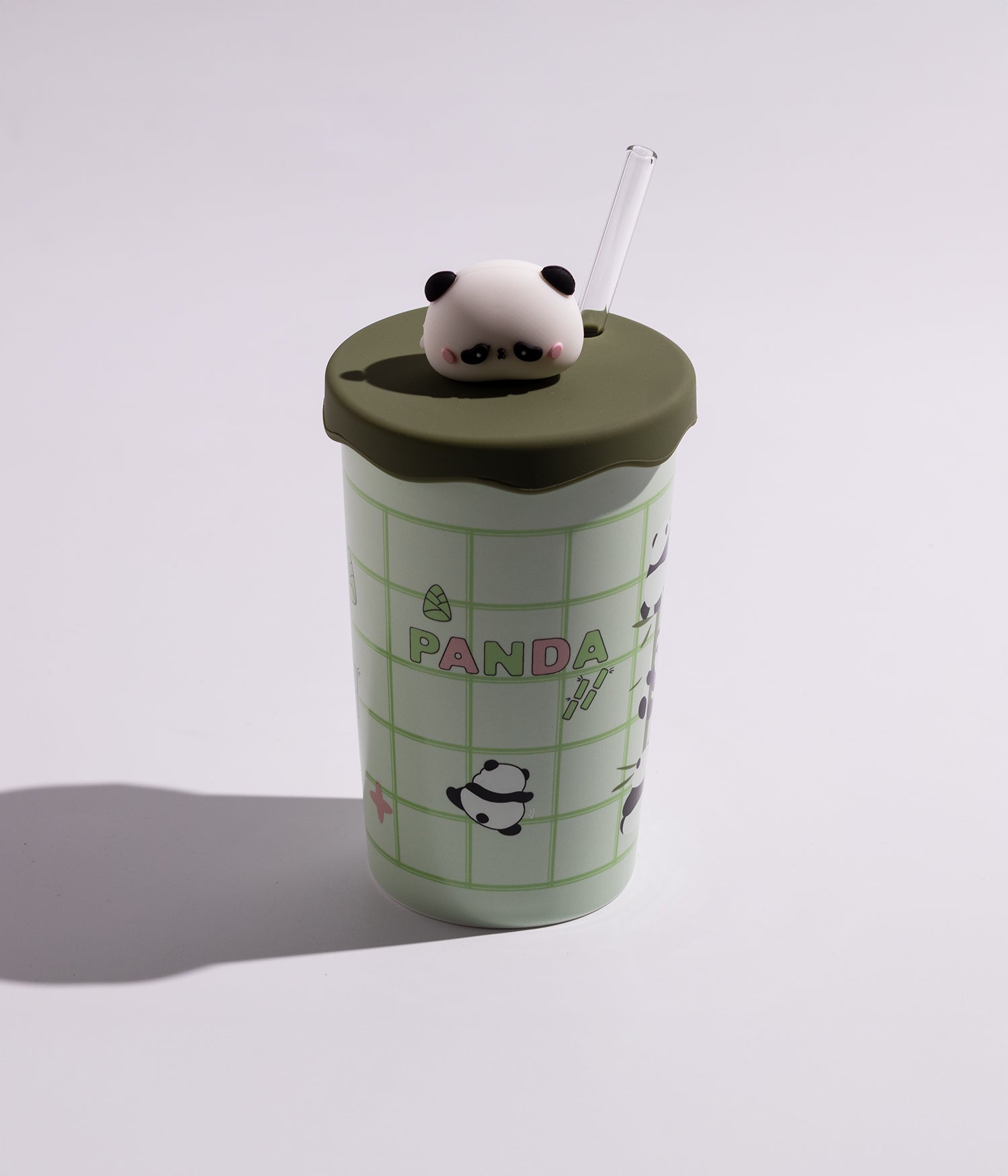 كوب سيراميك بتصميم مجسم رأس باندا على الغطاء مع مزاز لسهولة الشرب