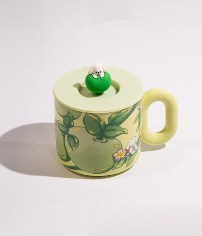 كوب سيراميك بتصميم تفاح مع غطاء لحفظ الحرارة لون أصفر