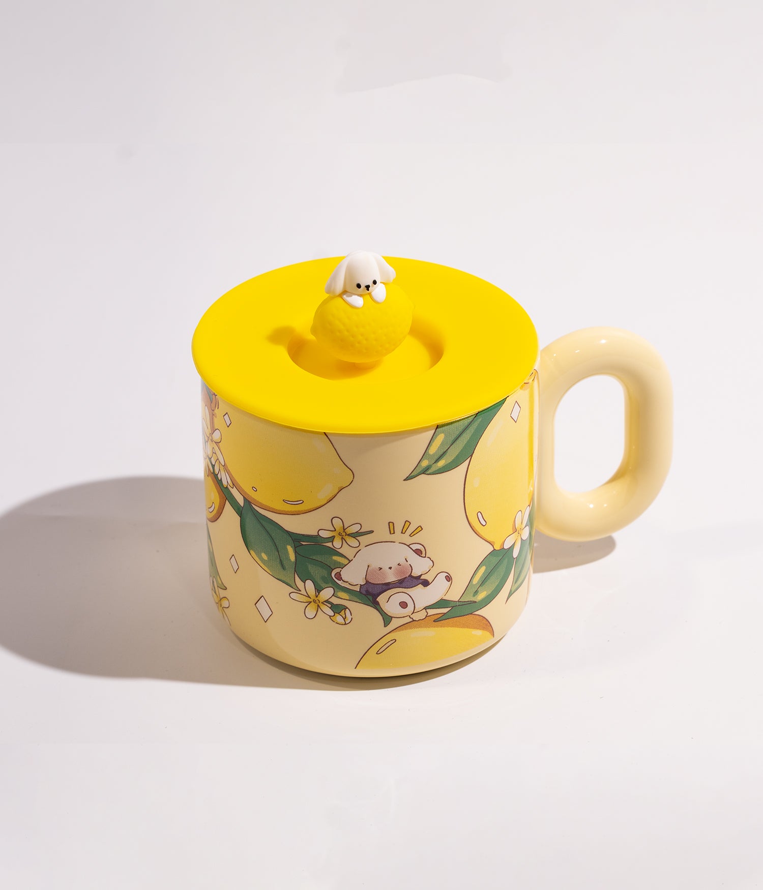 كوب سيراميك بتصميم ليمون مع غطاء لحفظ الحرارة لون أصفر