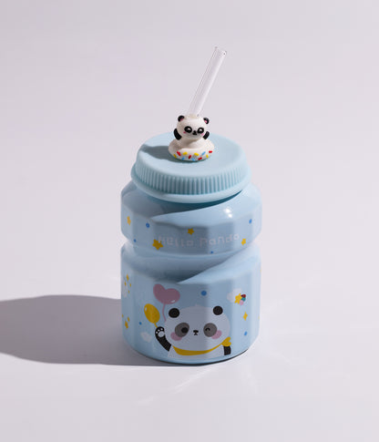 كوب سيراميك بتصميم باندا مع غطاء على شكل باندا ومزاز لون أزرق