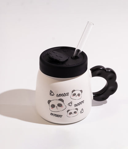 كوب قهوة سيراميك بتصميم باندا لطيف مع غطاء عملي ومزاز