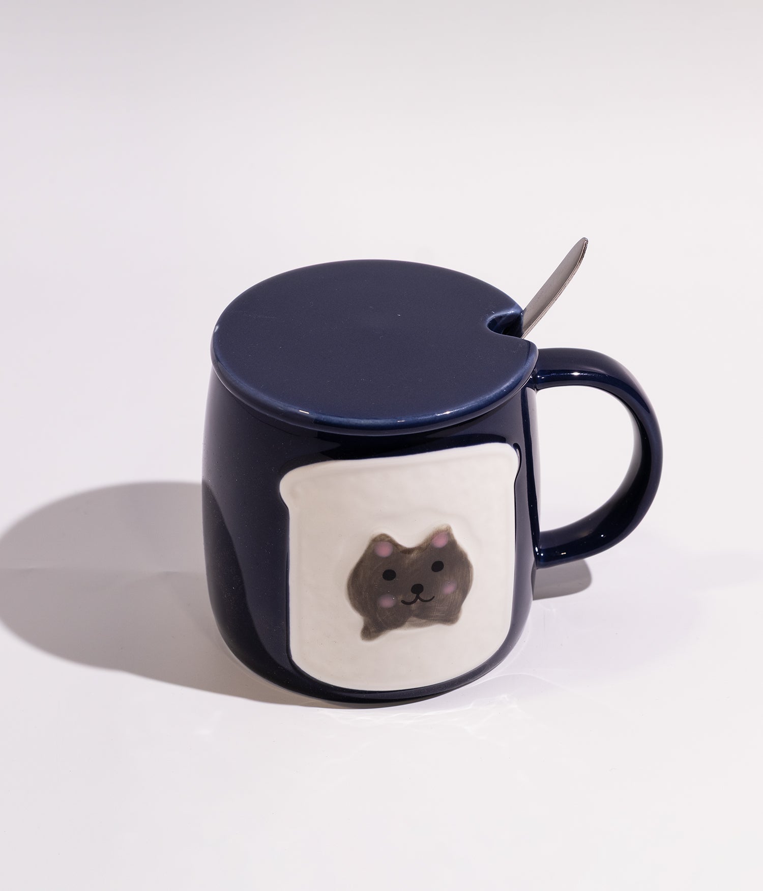 كوب سيراميك بتصميم قطة التوست اللطيفة مع غطاء وملعقة