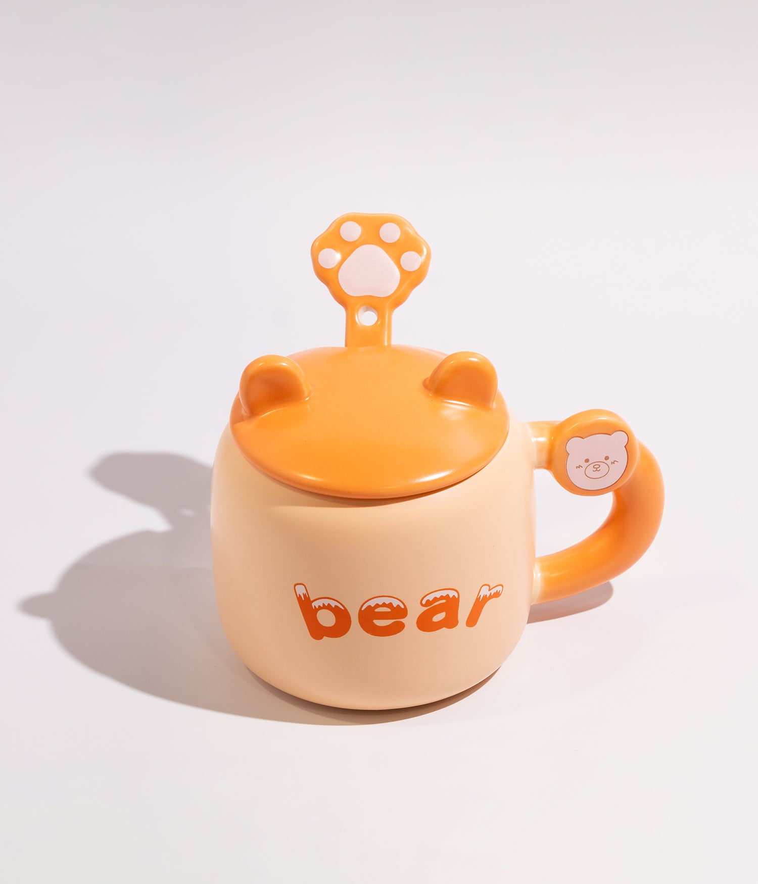 كوب قهوة سيراميك بعبارة دب مع غطاء وملعقة