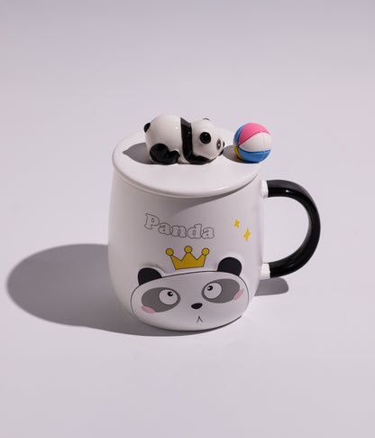 كوب قهوة سيراميك بتصميم كينج باندا مع غطاء وملعقة