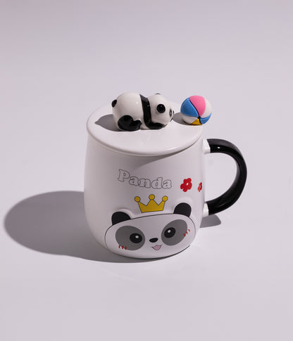 كوب قهوة سيراميك بتصميم كينج باندا مع غطاء وملعقة