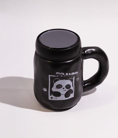 كوب قهوة سيراميك بتصميم باندا لطيف مع غطاء لحفظ الحرارة