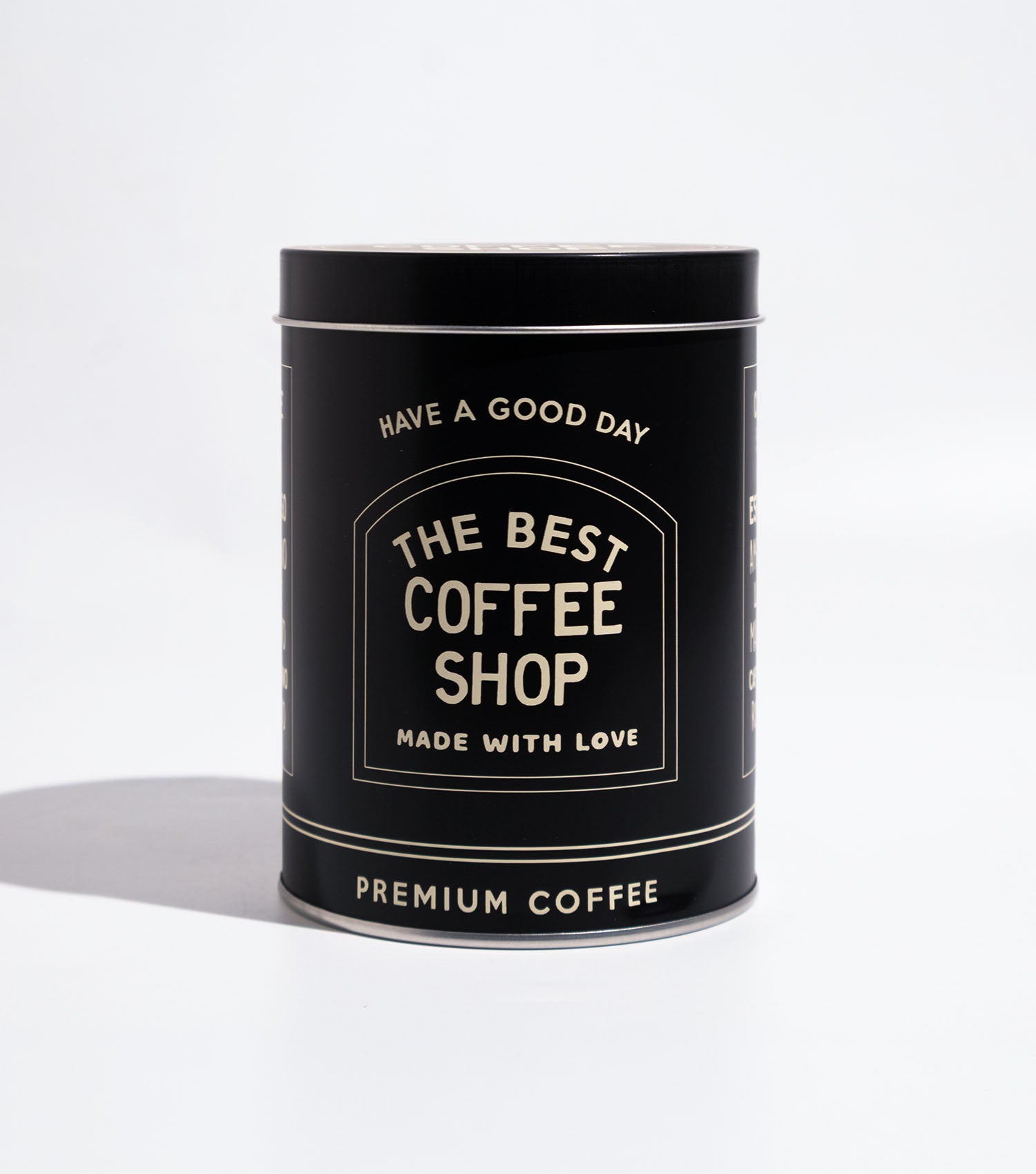 Black metal coffee tin