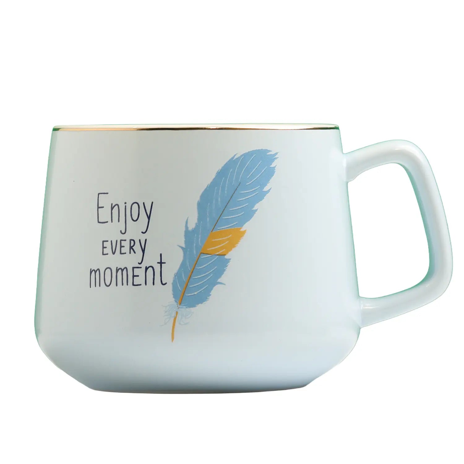Enjoy Every Moment Ceramic Coffee Mug with Saucer and Spoon