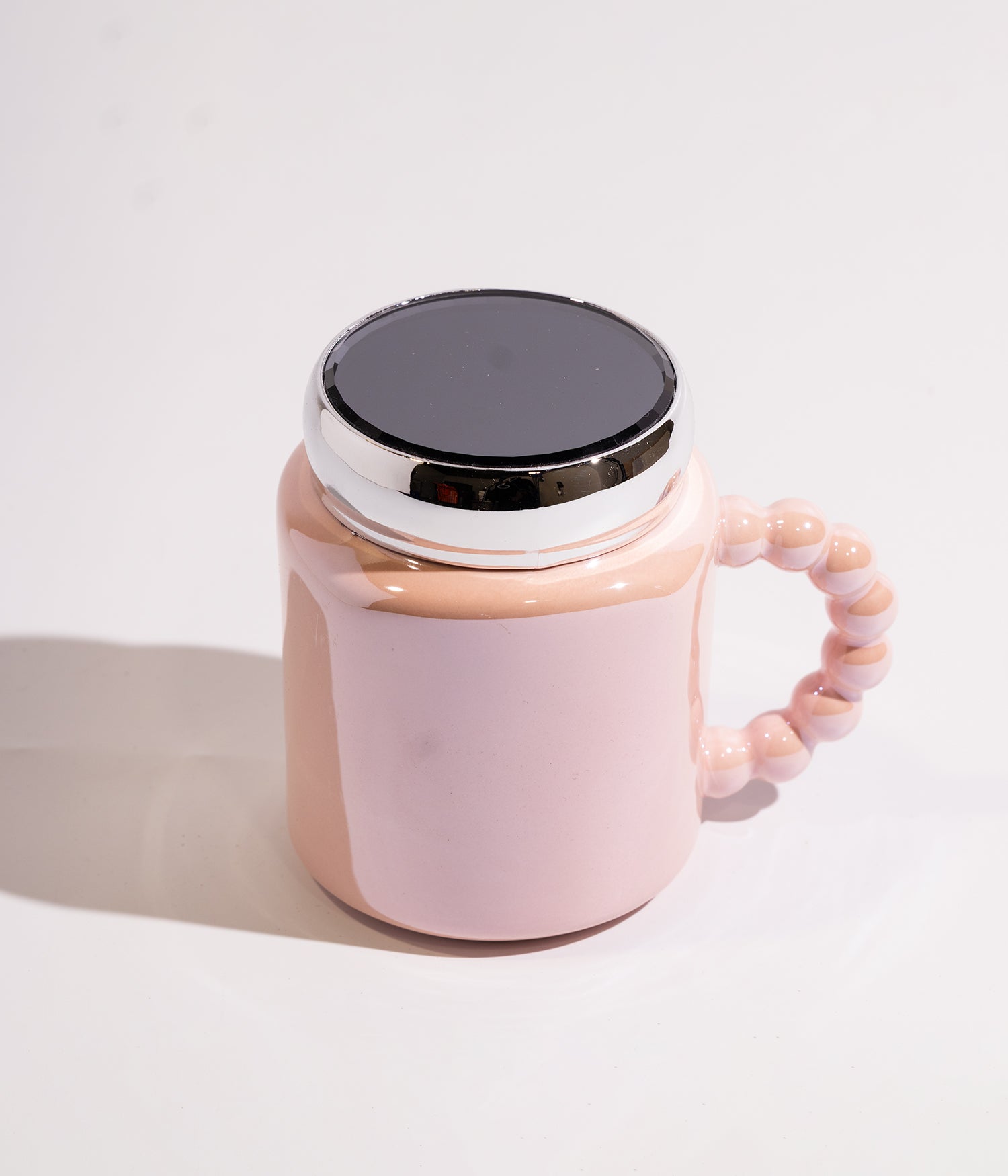 كوب سيراميك سادة بغطاء محكم الإغلاق على شكل مرآة مع مقبض بابلز باللون البرتقالي الفاتح