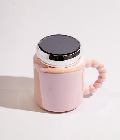 كوب سيراميك سادة بغطاء محكم الإغلاق على شكل مرآة مع مقبض بابلز باللون البرتقالي الفاتح