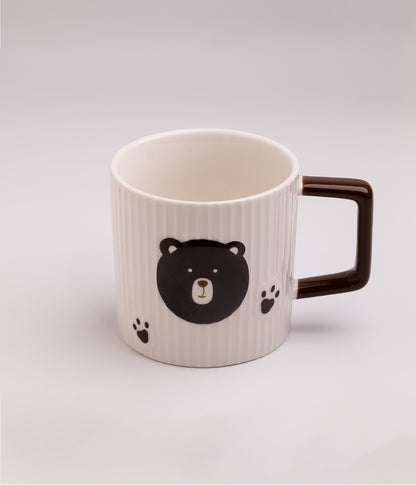 كوب سيراميك بتصميم وجه الدب ومخالبه مع غطاء وملعقة