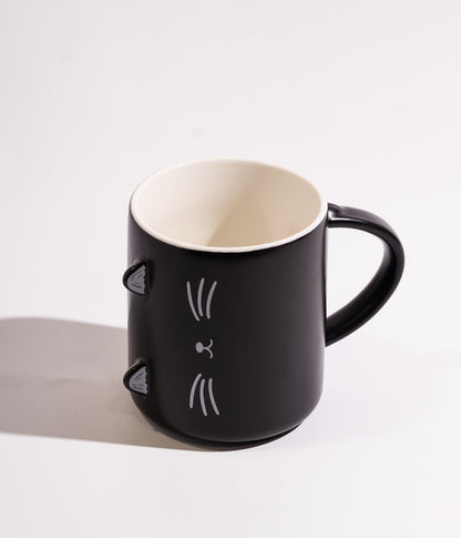 كوب سيراميك بتصميم قطة مائلة مع غطاء وملعقة اسود اللو