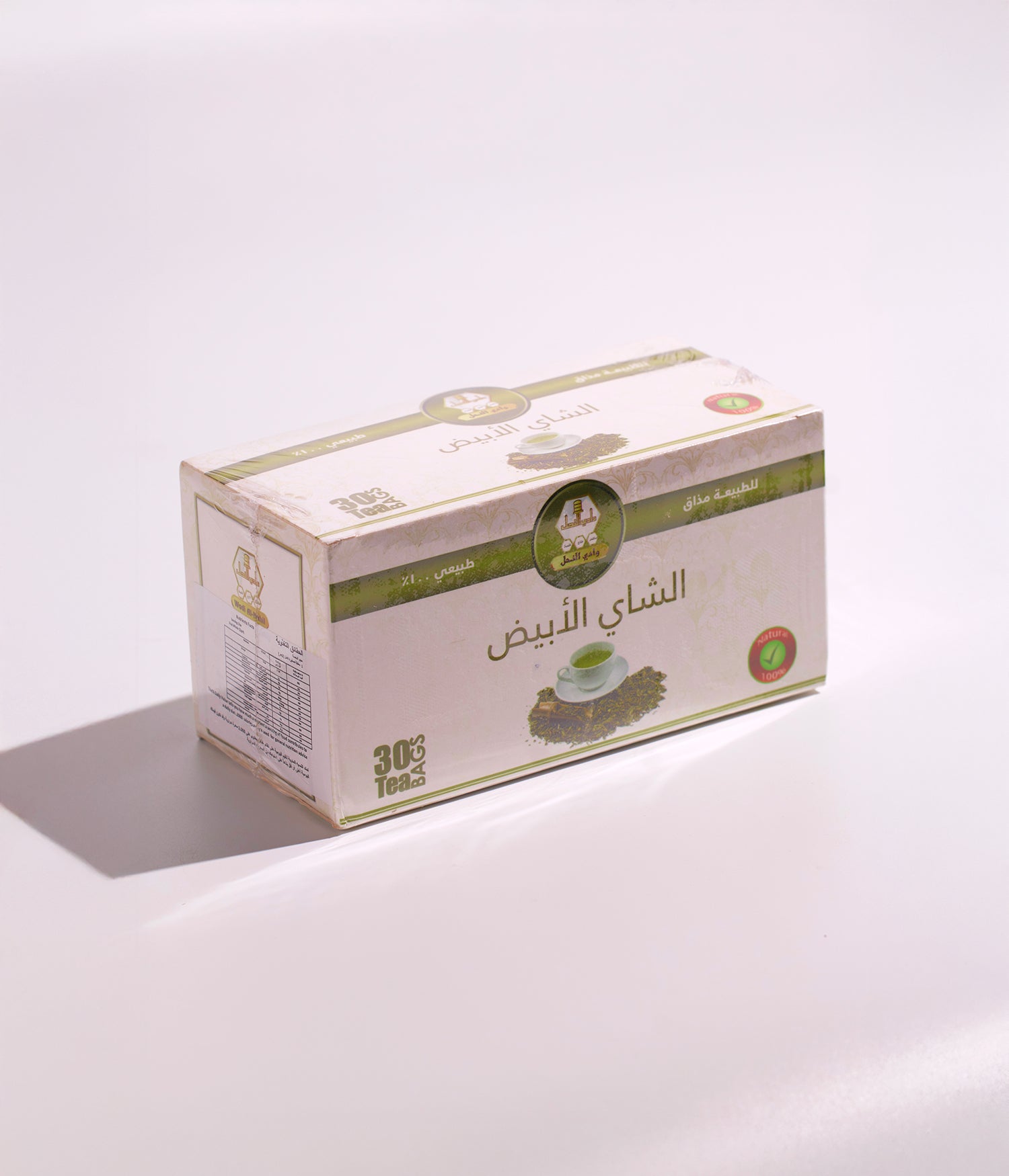 شاي طبيعي بنكهة الشاي الأبيض من وادي النحل، يأتي بعبوة تحتوي على 30 كيس للاستخدام اليومي